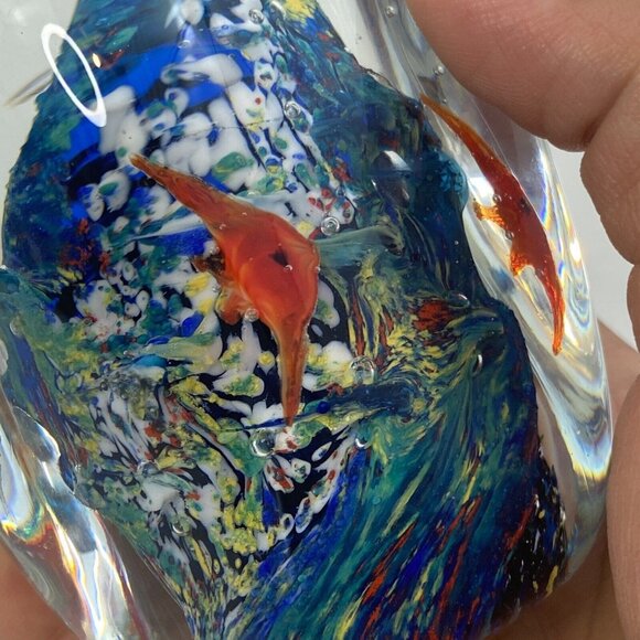 Paperweight Dynasty Gallery Glass Fish Flower Bubbles Heirloom Collection Vtg - Picture 9 of 10